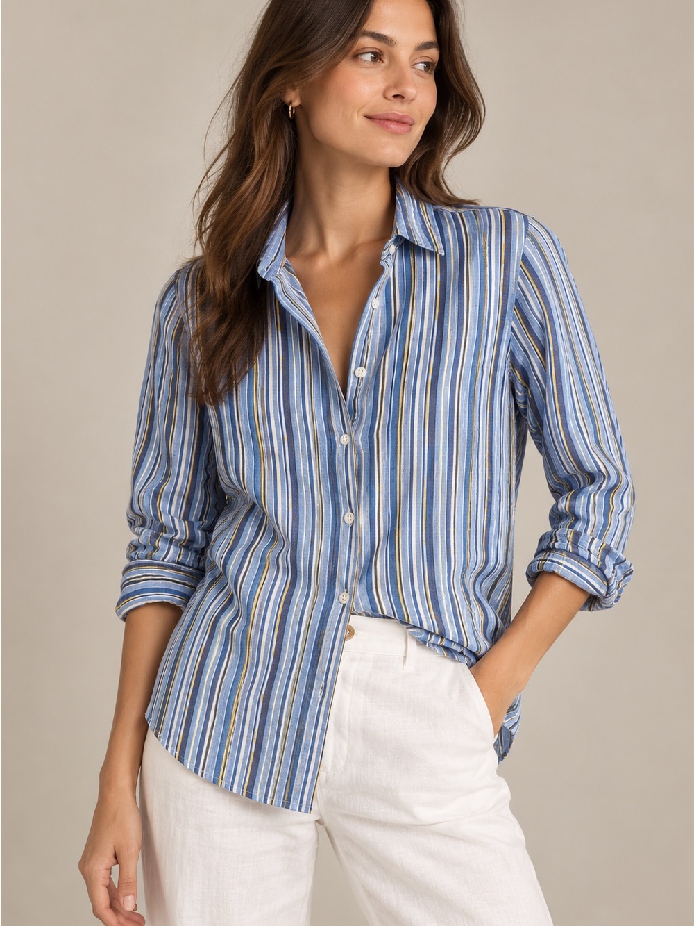 Ralph Lauren Blue and White Striped Button-Down Shirt